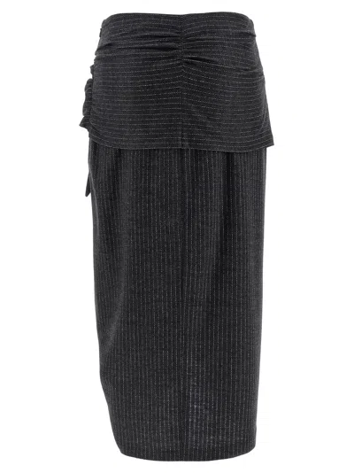 Isabel Marant Womens Anthracite Atrium Reilly Pinstripe Wool-blend Midi Skirt In Black