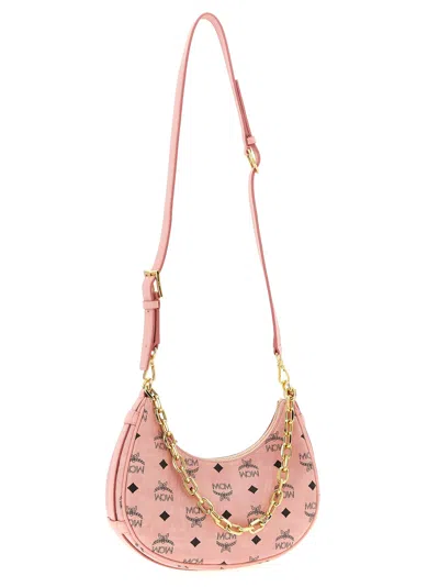 Mcm Small Aren Monogram Crescent Hobo Bag In Pink