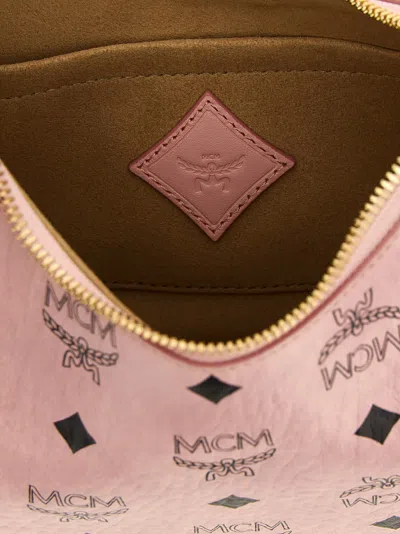 Mcm Small Aren Monogram Crescent Hobo Bag In Pink