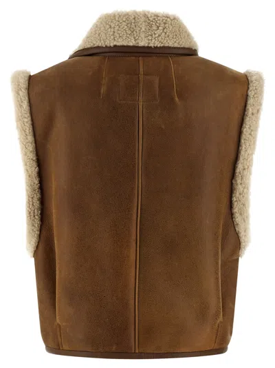Isabel Marant Alime Shearling-trimmed Leather Sleeveless Jacket In Brown