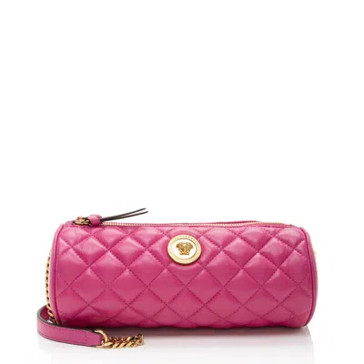 Versace Quilted Leather Medusa Barrel Shoulder Bag In Pink