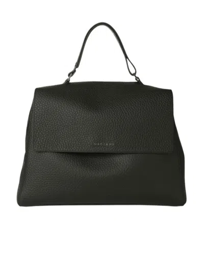 Orciani Structured Black Handbag With Textured Leather In Black