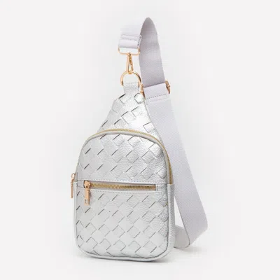 Fashnzfab Faux Braided Leather Sling Bag In Silver