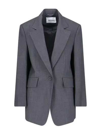 Low Classic Tailored Blazer With Notch Lapel And Pockets In Gray