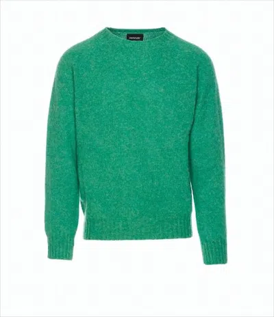 Howlin' Vibrant Green Wool Sweater With Classic Crew Neckline In White