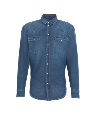 Dondup Button-down Denim Shirt With Chest Pockets And Structured Collar In Blue