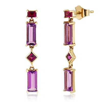 Maxcolor 14k Yellow Gold Gemstone Dangle Earrings In Multi