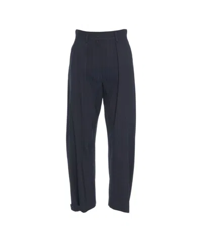 Pinko Pinstripe Tailored Trousers With Structured Waistband And Buttoned Cuffs In Blue