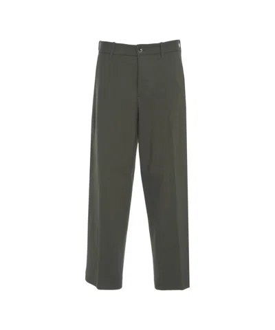 Nine In The Morning Tailored Olive Trousers With Pressed Pleats And Flap Pockets In Gray