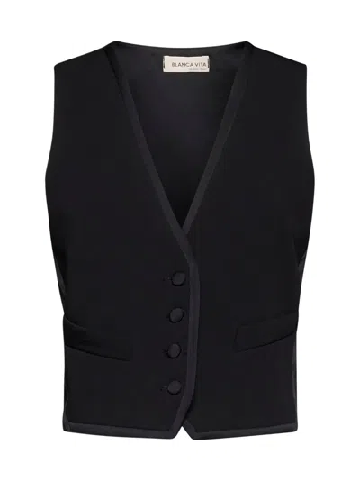 Blanca Vita Gymnoca Viscose-blend Waistcoat In Black