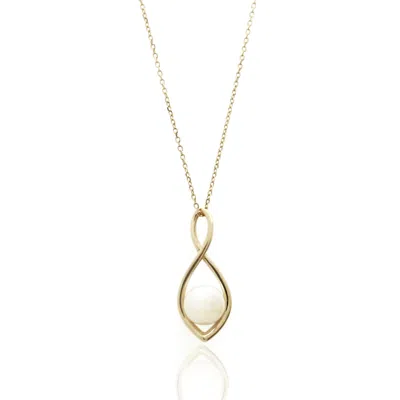 Maxcolor Freshwater Single Pearl Infinity Necklace In Sterling Silver Or 14k Gold In Gold