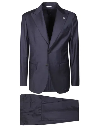 Manuel Ritz Tailored Blue Two-piece Suit With Structured Blazer And Slim-fit Trousers In Black