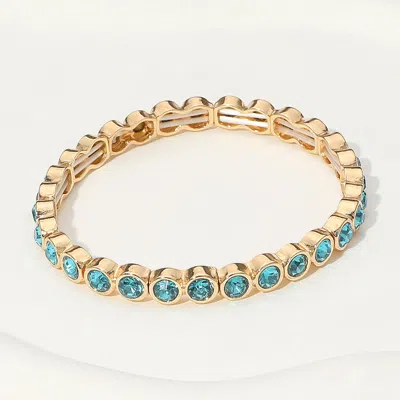 Fashnzfab Stone Bezel Stretch Bracelet - Aqua, Gold In Gold