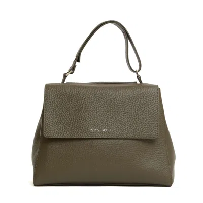 Orciani Structured Textured Green Leather Handbag In Gray
