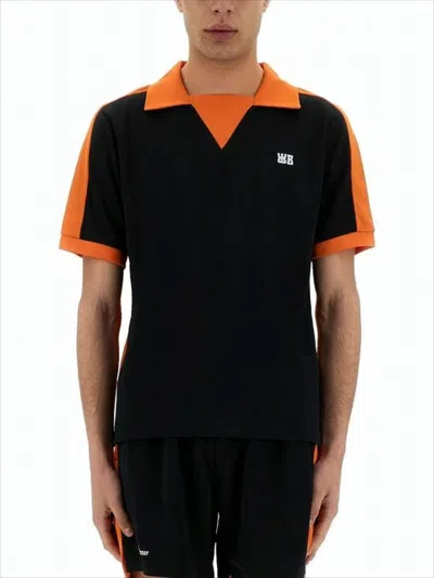 Wales Bonner Relaxed Fit Black Polo Shirt With Orange Accents In White