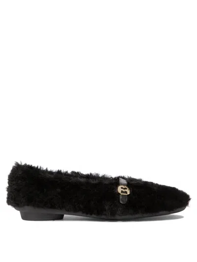 Ferragamo Salvatore  "noella Fur" Shearling Ballet Flats In Black