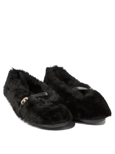 Ferragamo Salvatore  "noella Fur" Shearling Ballet Flats In Black