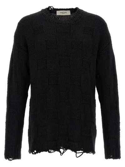Golden Goose Journey Distressed Checkerboard Wool Sweater In Black