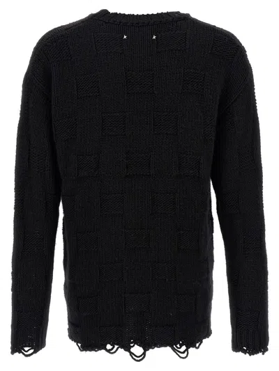 Golden Goose Journey Distressed Checkerboard Wool Sweater In Black