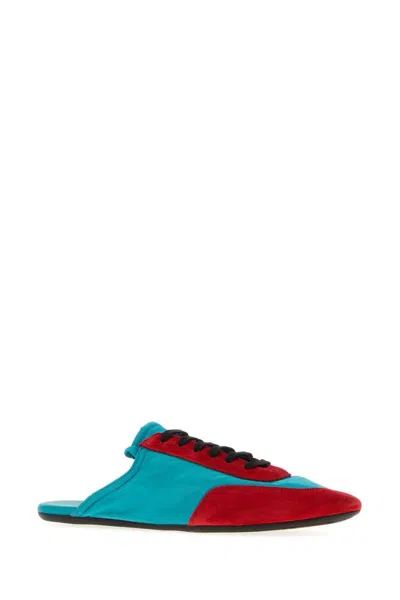 Prada Two-tone Suede And Re-nylon Slippers In Multi