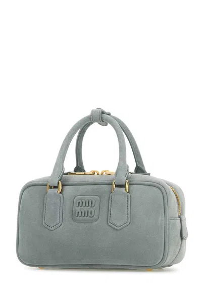 Miu Miu Powder Blue Suede Arcadie Handbag In Blue