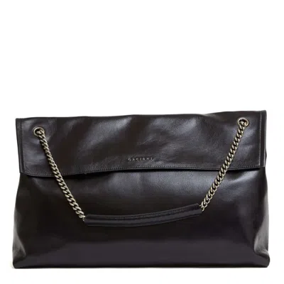 Orciani Gotham Nero Leather Handbag With Chain In Black
