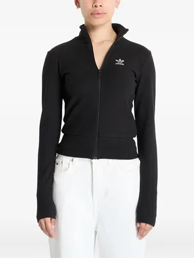Adidas Originals Essentials Ribbed Zip-up Track Jacket In Black