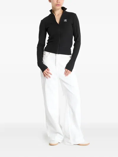 Adidas Originals Essentials Ribbed Zip-up Track Jacket In Black