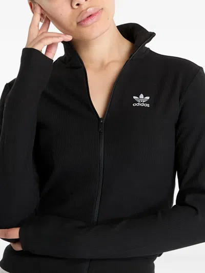 Adidas Originals Essentials Ribbed Zip-up Track Jacket In Black