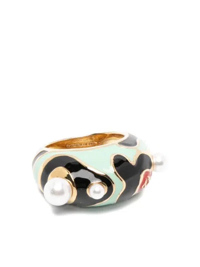 Casablanca Pearl Embellished Ring In Black