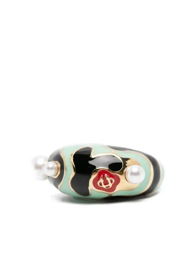 Casablanca Pearl Embellished Ring In Black