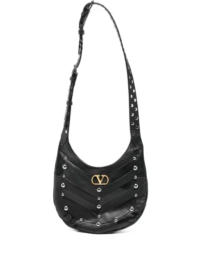 Valentino Hoboho Small Leather Hobo Bag With Studs In Black
