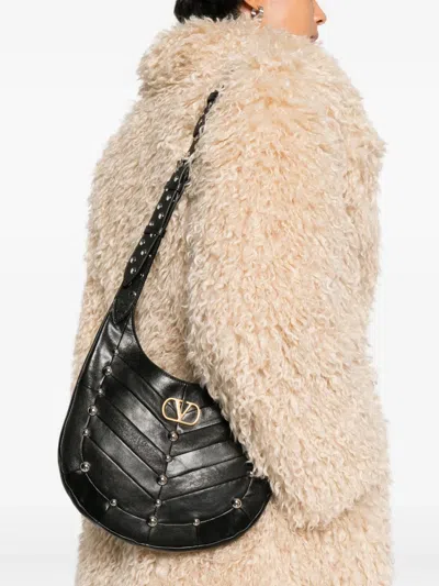 Valentino Hoboho Small Leather Hobo Bag With Studs In Black