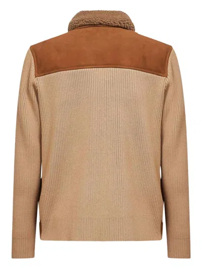 Lardini Shearling-collar Knitted Jacket In Brown