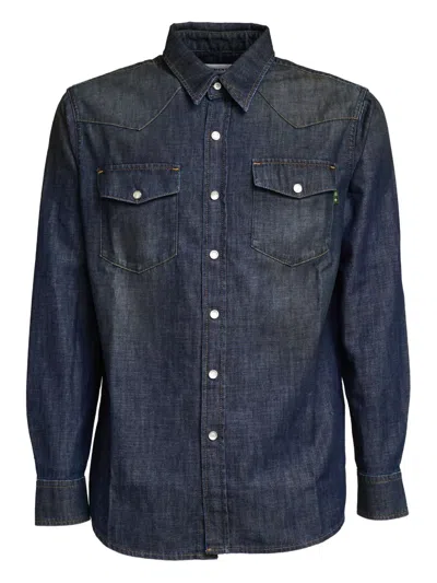 Department Five Buttoned Western Shirt In Blue