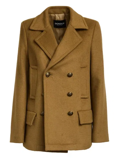 Dondup Double-breasted Brown Peacoat With Patch And Welt Pockets In Brown