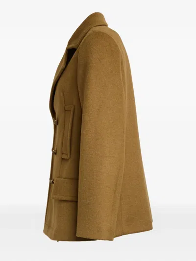 Dondup Double-breasted Brown Peacoat With Patch And Welt Pockets In Brown
