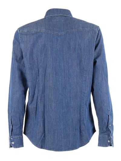 Dondup Tailored White Long-sleeve Shirt With Button-down Front In Blue