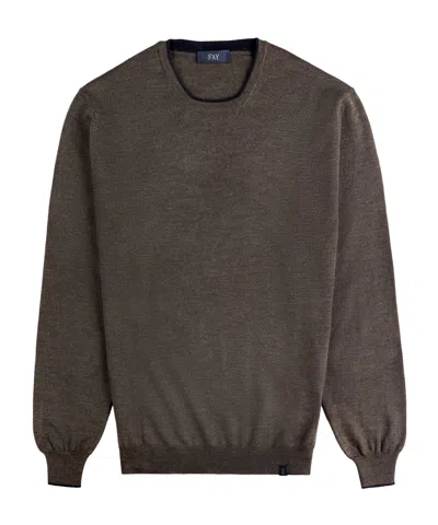 Fay Elbow-patch Crew-neck Sweater In Brown
