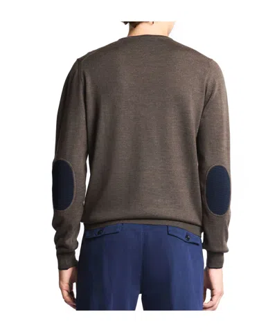 Fay Elbow-patch Crew-neck Sweater In Brown