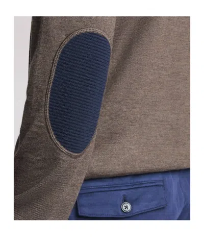 Fay Elbow-patch Crew-neck Sweater In Brown