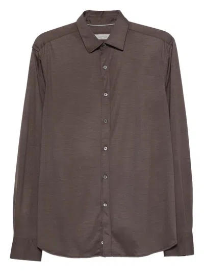 Canali Long-sleeve Wool Shirt In Brown