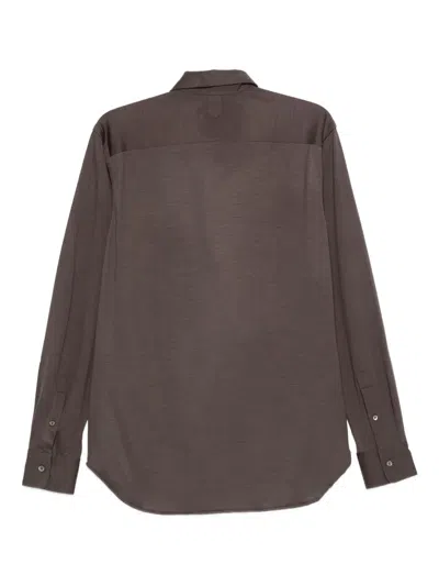 Canali Long-sleeve Wool Shirt In Brown