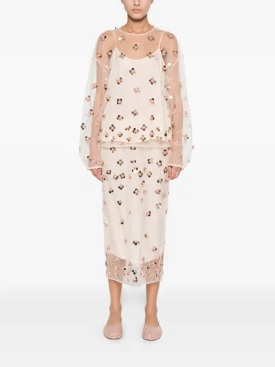 Forte Forte Flower-detail Midi Skirt In Neutral