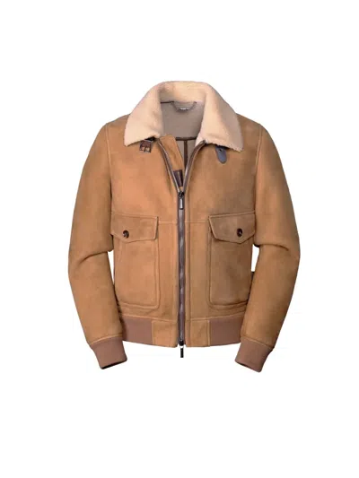 Moorer Fiano-me7 Shearling Collar Pocket Jacket In Brown