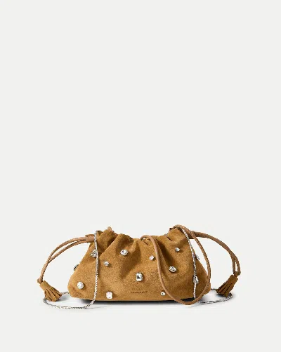 Veronica Beard Small Stash Crystal Leather Drawstring Clutch In Brown