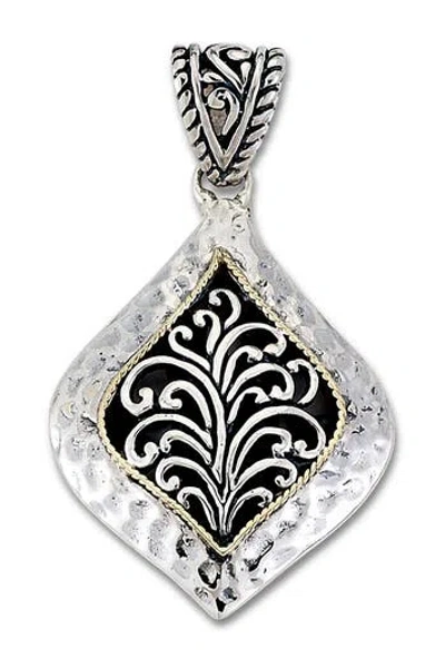 Samuel B. Sterling Silver & 18k Gold Marquise Shape Scrollwork Design Pendant In Multi