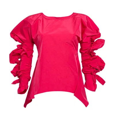 Bianca Popp Women's Ribbon Wrapped Blouse In Strong Pink Taffeta In Red