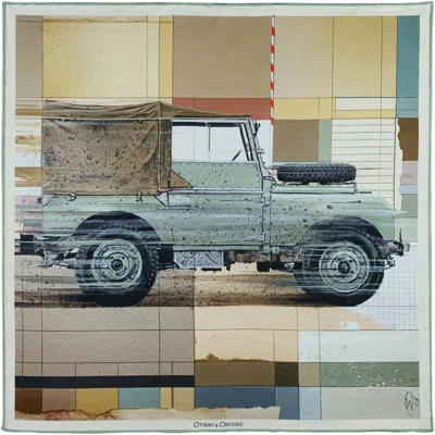 Otway & Orford Men's Green / Brown 'heritage In Motion' Off-roader Silk Pocket Square. Full-size. In Multi