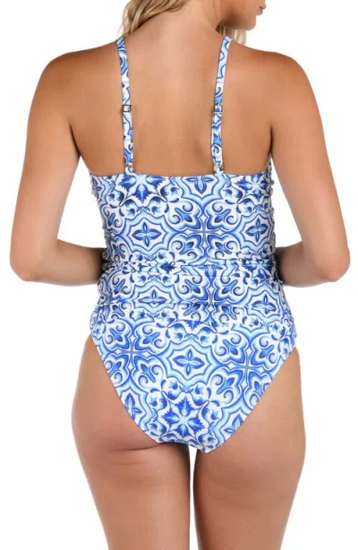 La Blanca Alboran High Neck Keyhole Tankini In Blue